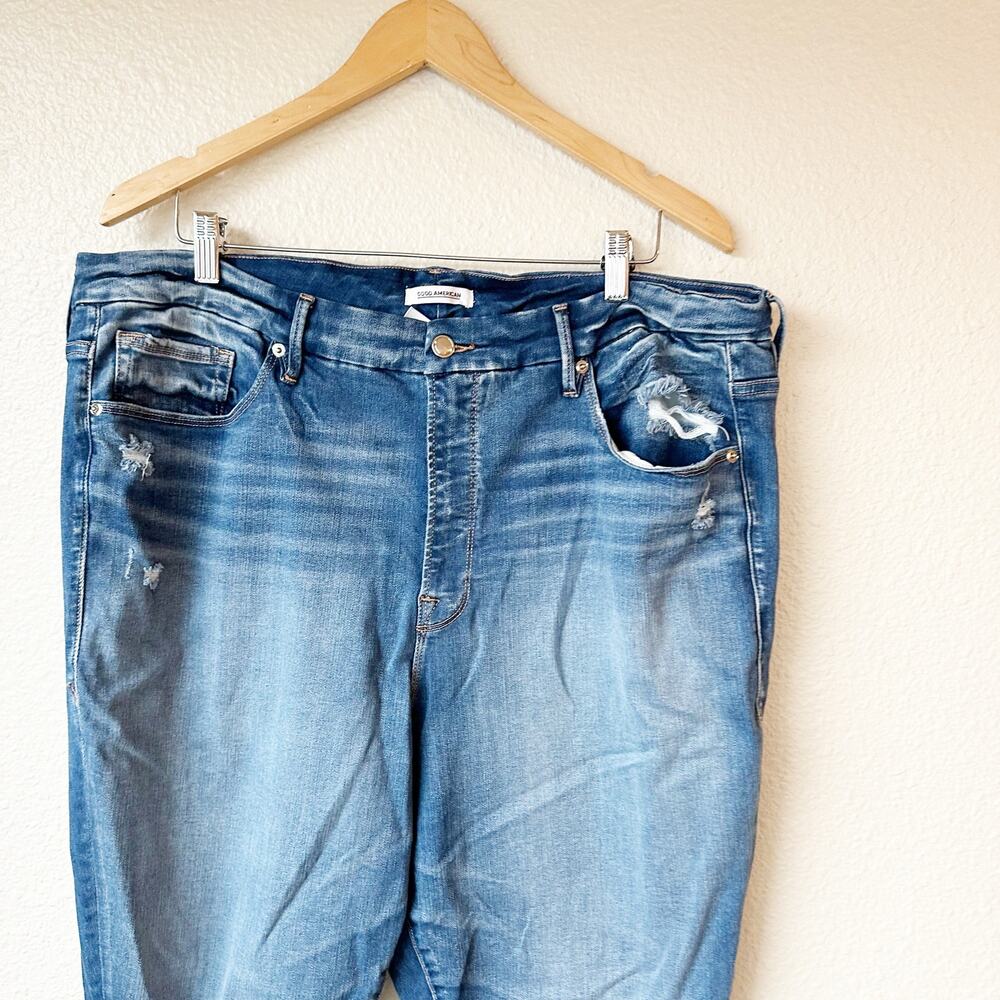 Good American Good Legs Crop High Rise Skinny Jeans Distressed Womens Size 22 - Picture 2 of 9